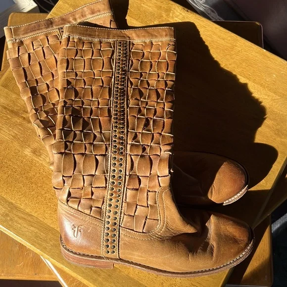 Frye Paige leather woven boots camel - Picture 4 of 8